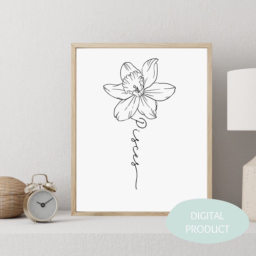 Daffodil Zodiac Pisces March Birth Flower PRINTABLE Digital Wall Art