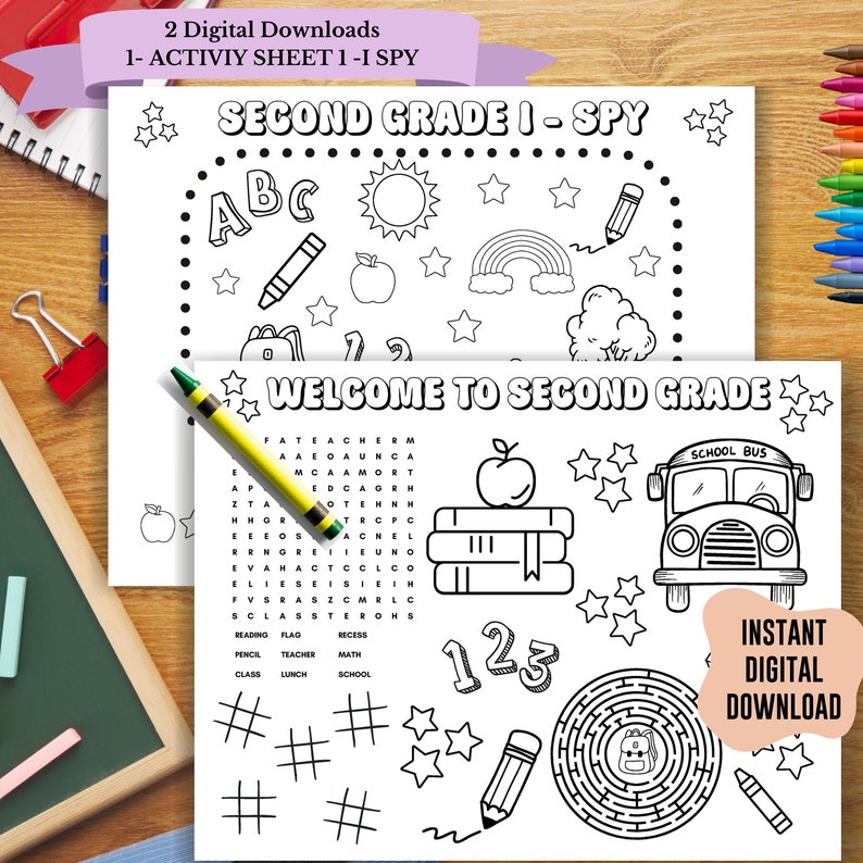2 Easy Second Grade Coloring Activity Sheets, Printable Welcome Game ...