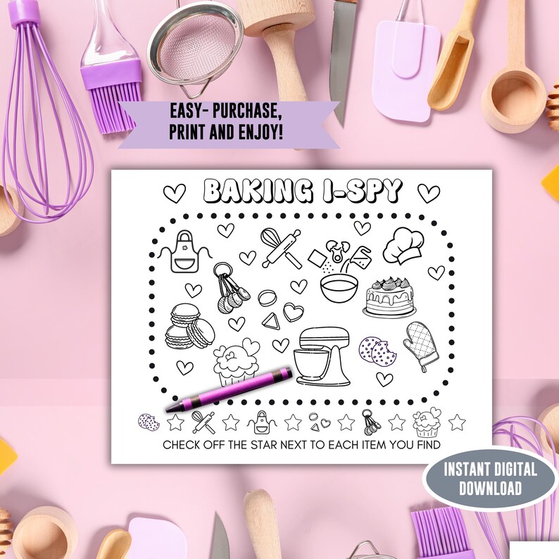 Baking Coloring Placemat Sheet, Bake Sale Kid Coloring Activity, Party ...