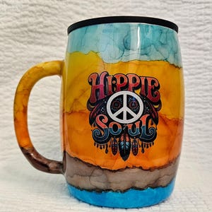Hand Painted Sunset Coffee Mug: Hippie Soul Stainless Steel Tumbler