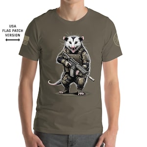 Tactical Possum Soldier Shirt Military Possum Operator Tee Funny Tactical Animal Shirt Patriotic USA Flag Patch