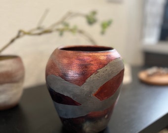 Japanese Raku Vase (handmade ceramics, copper finish)