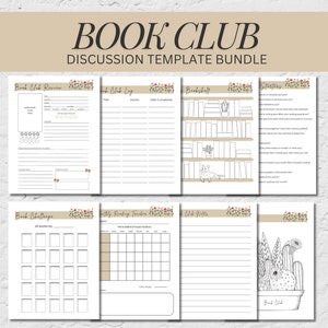 Modello di discussione del club del libro / 9 fogli di discussione del club del libro stampabili / Organizza una festa del club del libro, recensione del libro, monitoraggio del libro e altro ancora