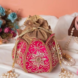 Handmade Designer Embroidered Lotus Potli Bags