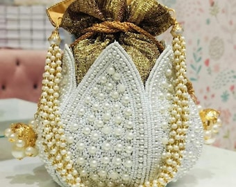 Handmade Designer Embroidered Lotus Potli Bags