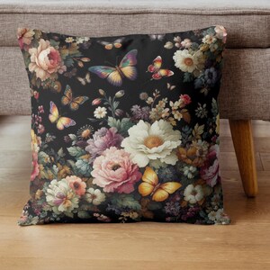 Botanical Butterfly Pillow Floral Square Cushion for Home Decor Pillow, Boho Living Room Accessory, Garden -Themed Gift, Spring Decoration