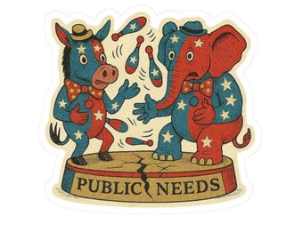 Democrat Donkey & Republican Elephant Circus Sticker - Political Satire Decal - Funny Bipartisan Government Humor - Election Vinyl