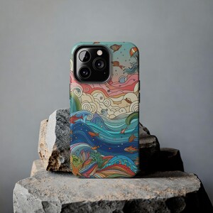 Colorful Ocean Waves Iphone Samsung Phone Case, Nature Inspired, Colorful, Water Resistant Case, Ideal Gift for Ocean Lovers, Beach Decor