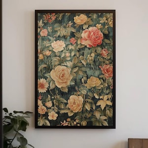 BaroqueBlend Vintage Antique European Tapisserie Kunst | Blütenblätter, gerahmte große Galeriekunst, minimalistische Kunst, gerahmte Wandkunst, FSC-zertifiziertes Kiefernholz