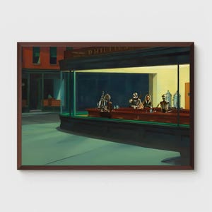 Galactic Nighthawks väggdekor, Edward Hopper-stil Sci-Fi Remix vintage väggkonst