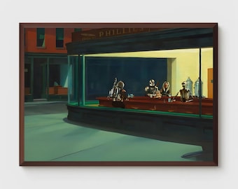 Galactic Nighthawks Wall Decor, Edward Hopper Style Sci-Fi Remix Vintage Wall Art