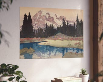 Mount Rainier Wall Art, Japanese Woodblock Poster Print, Yoshida Hiroshi Landscape Poster Art