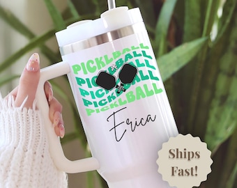 Personalized Pickleball Tumbler with Handle: 40oz Insulated Sports Cup