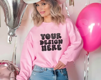 Roze Sweatshirt Mockup, Gildan 1800, Comfort kleuren mockup, shirt Mockup, Trendy shirt mockup, POD mockup, sweatshirt Mockup, cowgirl mock