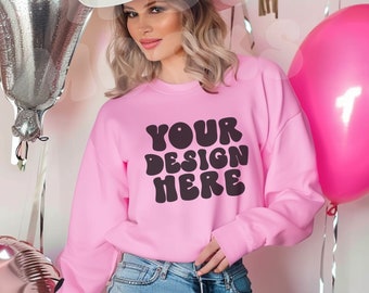 Roze Sweatshirt Mockup, Gildan 1800, Comfort kleuren mockup, shirt Mockup, Trendy shirt mockup, POD mockup, sweatshirt Mockup, cowgirl mock