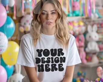 White T-shirt Mockup, Bella Canvas shirt Mockup, Gildan 6400, Comfort colors mockup, shirt Mockup, Trendy shirt mockup, easter style mockup