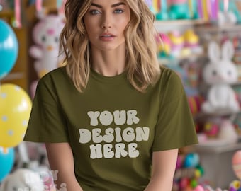 Olive T-shirt Mockup, Bella Canvas shirt, Gildan 6400, Comfort colors mockup, shirt Mockup, Trendy shirt mockup, easter mockup, POD mockup