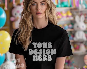 Black T-shirt Mockup, Bella Canvas shirt, Gildan 6400, Comfort colors mockup, shirt Mockup, Trendy shirt mockup, easter mockup, POD mockup