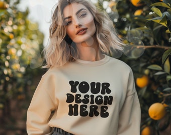 Zand Sweatshirt Mockup, Gildan 1800, Comfort kleuren mockup, shirt Mockup, Trendy shirt mockup, POD, sweatshirt Mockup, Lente Mockup, Girly