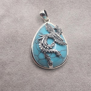 Rebirth 925 Sterling Silver Phoenix Pendant with Vibrant Turquoise Inlay Symbol of Renewal and Strength