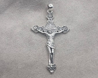 925 Sterling Silver Saint Benedict Cross Pendant Divine Protection Faith Symbol Spiritual Defense Crucifix Religious Amulet