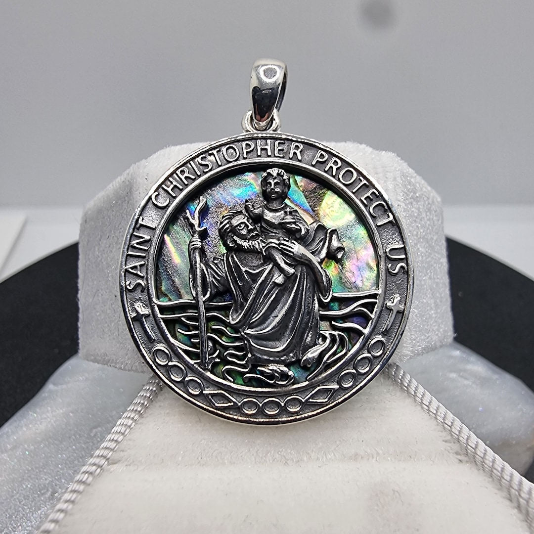 Saint Christopher Medallion With Abalone Shell Travel Protection Amulet ...