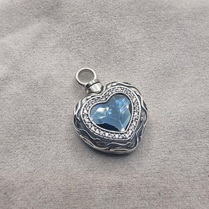 Elegant Sterling Silver Heart Locket with Blue Crystal Memorial Ashes Urn Pendant Keepsake Jewelry for Cherished Memories