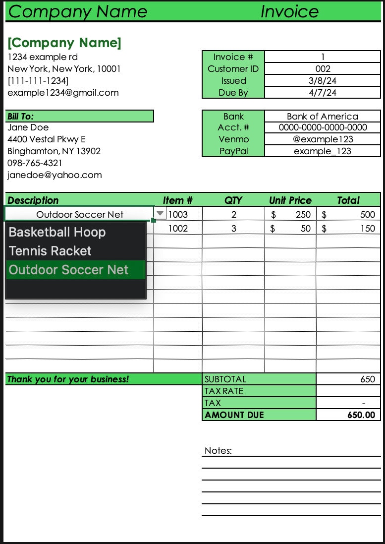 Excel invoice generator template automated ideal for small