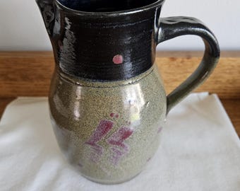Pretty glazed ceramic pottery signed pitcher vase