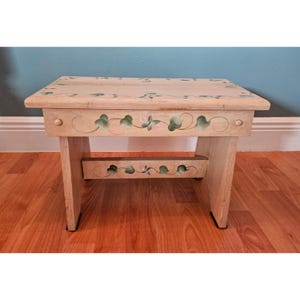 Vintage handmade, handpainted wood floral bench or stool
