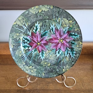 Reverse decoupage floral painted plate