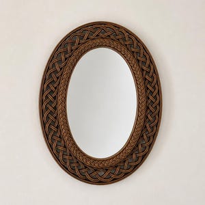 Vintage Homco Syroco Oval Wall Mirror • Faux Rattan Lattice Frame Faux Wood Brown Wall Decor • Mid Century Boho Chic Hollywood Regency