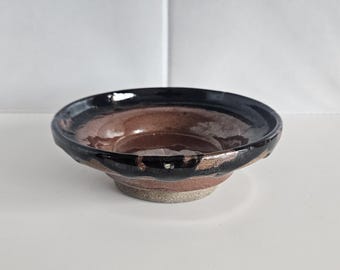 Vintage glazed ceramic footed bowl