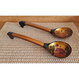 Pair of vintage Russian Khokhloma decorative wood spoons