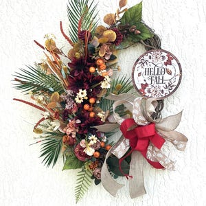 Wreath Front Door Decor Oval Wreath Sunflower Eucalyptus Wreaths Fall Door Hanger Flowers Circle Wreaths Autumn Cottage Burgundy Hello Fall