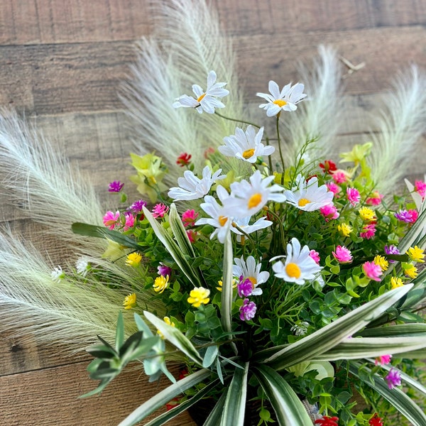 Decoration of Front Door Home Decor Basket on Front Door Daisies White Flowers Hanging Basket Front Porch Gift Gifts Home Warming in Door