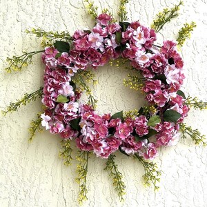Hand Made Home Decor Front Door Summer Wreath Cherry Blossom Porch Home Decorations Wreath Decor Door Hangers Gift Gifts Wreath for Mother