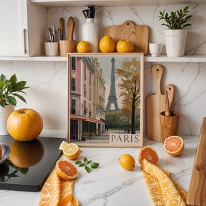 Wandkunst - Paris Cafe Reiseposter, französische Retro Wandkunst Druck, Eiffelturm Straßenansicht Illustration, Pariser Dekor im Vintage-Stil