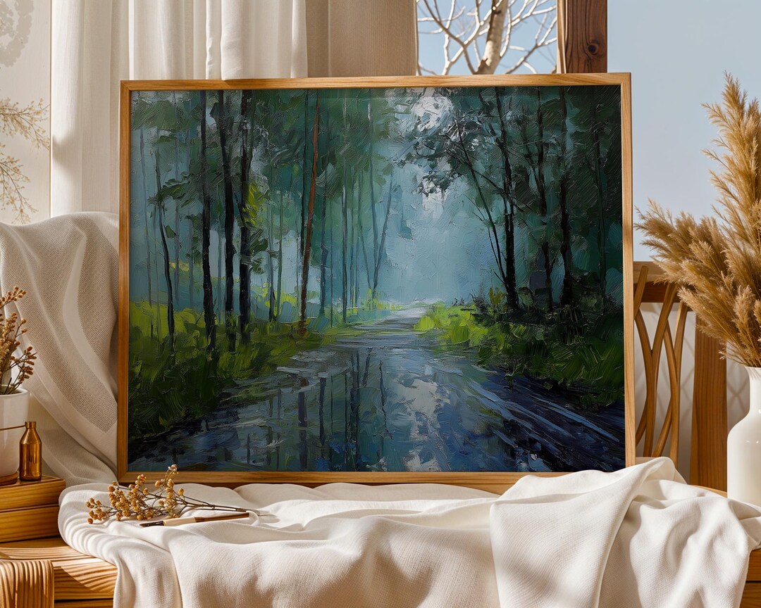 Wall Art – Rainy Forest Path Art Print, Misty Tree Landscape With ...