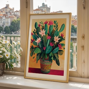 Kaktus Poster, botanische Wandkunst, Wüstenpflanze Dekor, Boho Chic Kunstwerk, helle Blumenillustration,