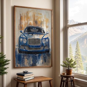 Bentley Luxury Car Art Print - Bold Blue Abstract Painting - Modern Wall Decor for Car Lovers - Vertical Poster