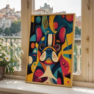 Colorful French Bulldog Wall Art Print - Abstract Dog Portrait Poster - Vibrant Home Decor for Pet Lovers - Matte Finish Modern Artwork