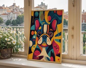 Colorful French Bulldog Wall Art Print - Abstract Dog Portrait Poster - Vibrant Home Decor for Pet Lovers - Matte Finish Modern Artwork