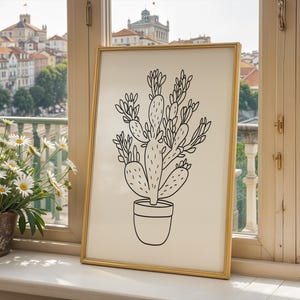 Botanischer Kaktus Poster, Minimalistischer Pflanzen Kunstdruck, Moderne Schwarz-Weiß-Wanddekoration, Vertikales Mattes Poster, Einfache Linie Zeichnung,
