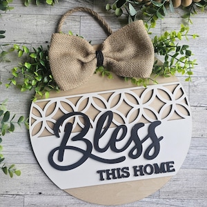 Wooden Front Door Hanger, Bless This Home, Front Door Sign, Home Signs, Porch Signs, Welcome Signs, Bless our home, Religious Door Signs