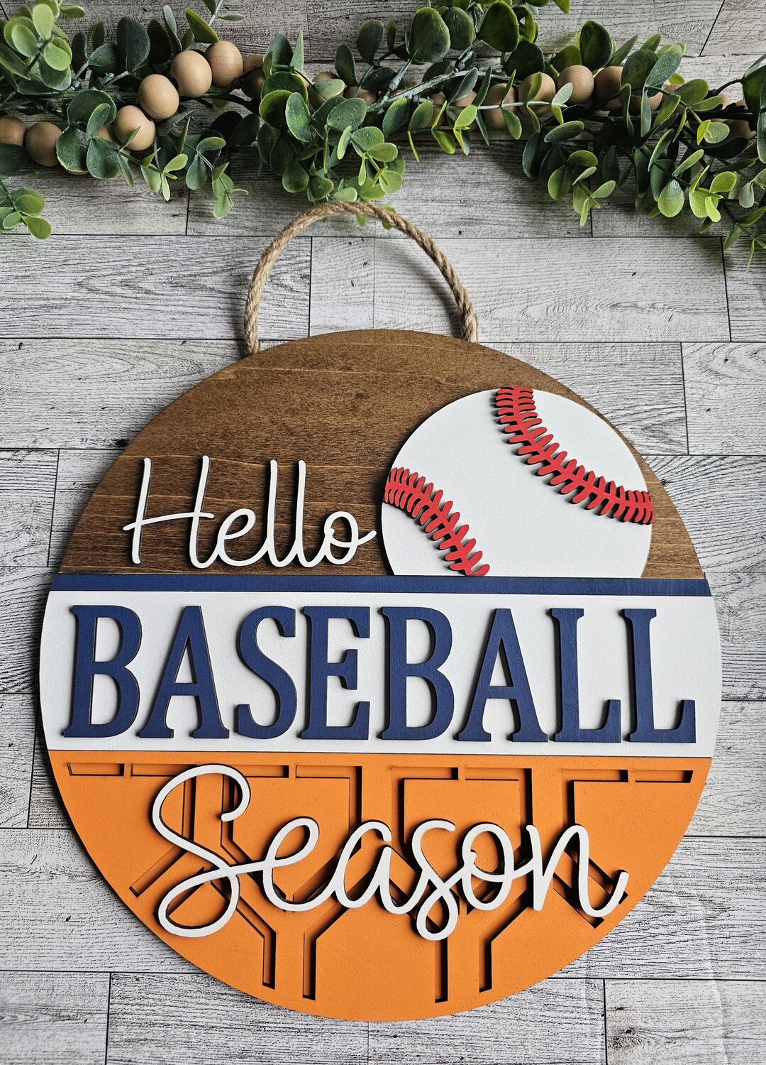 Wooden Front Door Baseball Season Hanger, Door Décor, Front Door Sign ...