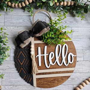 12&quot; Hello Door Sign with Greenery and Bow