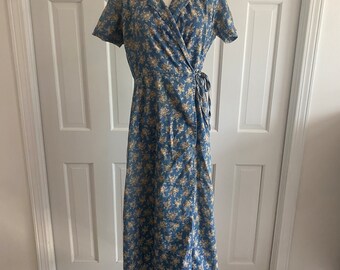 Robe portefeuille midi en jean Liz Claiborne, vintage des années 90, 100 % coton