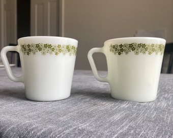 Set of 2 Crazy Daisy, spring blossom, vintage Pyrex mugs