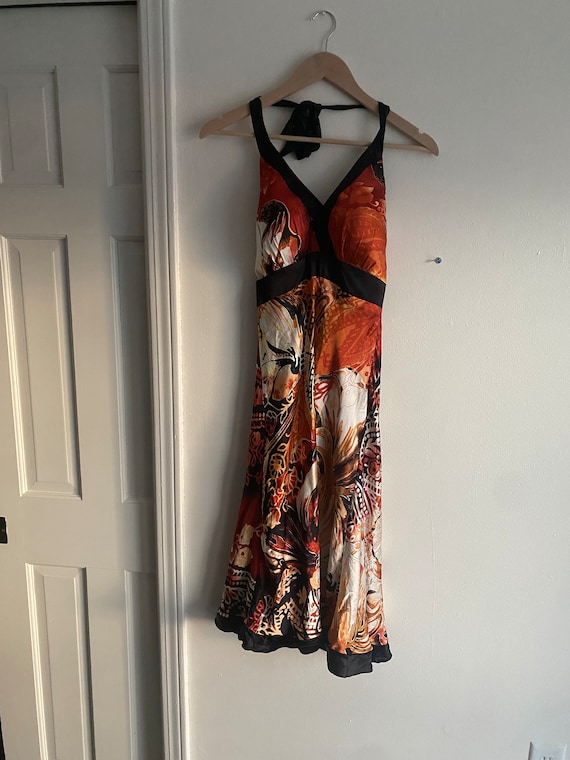 vintage Cache silk rust print halter dress